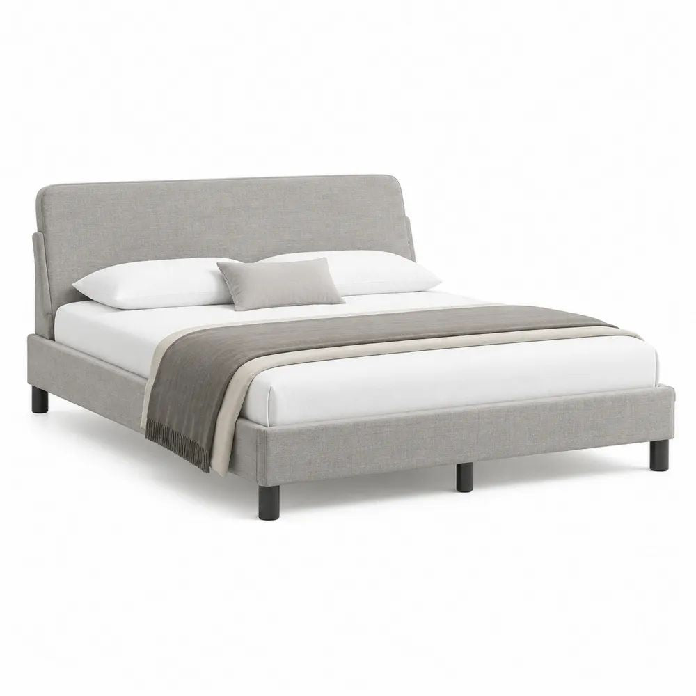 Lit double rembourré en polyester gris clair/noir 160 x 200 cm avec tête de lit et sommier à lattes