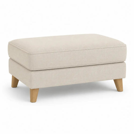 Repose-pieds rectangulaire rembourré en polyester beige avec pieds en bois, 80 × 60 × 45 cm