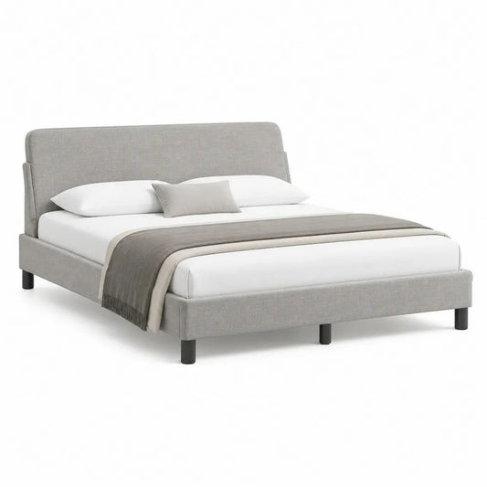 Lit double rembourré en polyester gris clair/noir 160 x 200 cm avec tête de lit et sommier à lattes