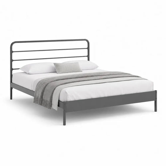 Cadre de lit double en acier gris anthracite avec sommier à lattes, couchage 160 × 200 cm, dimensions 166 × 207 × 105 cm